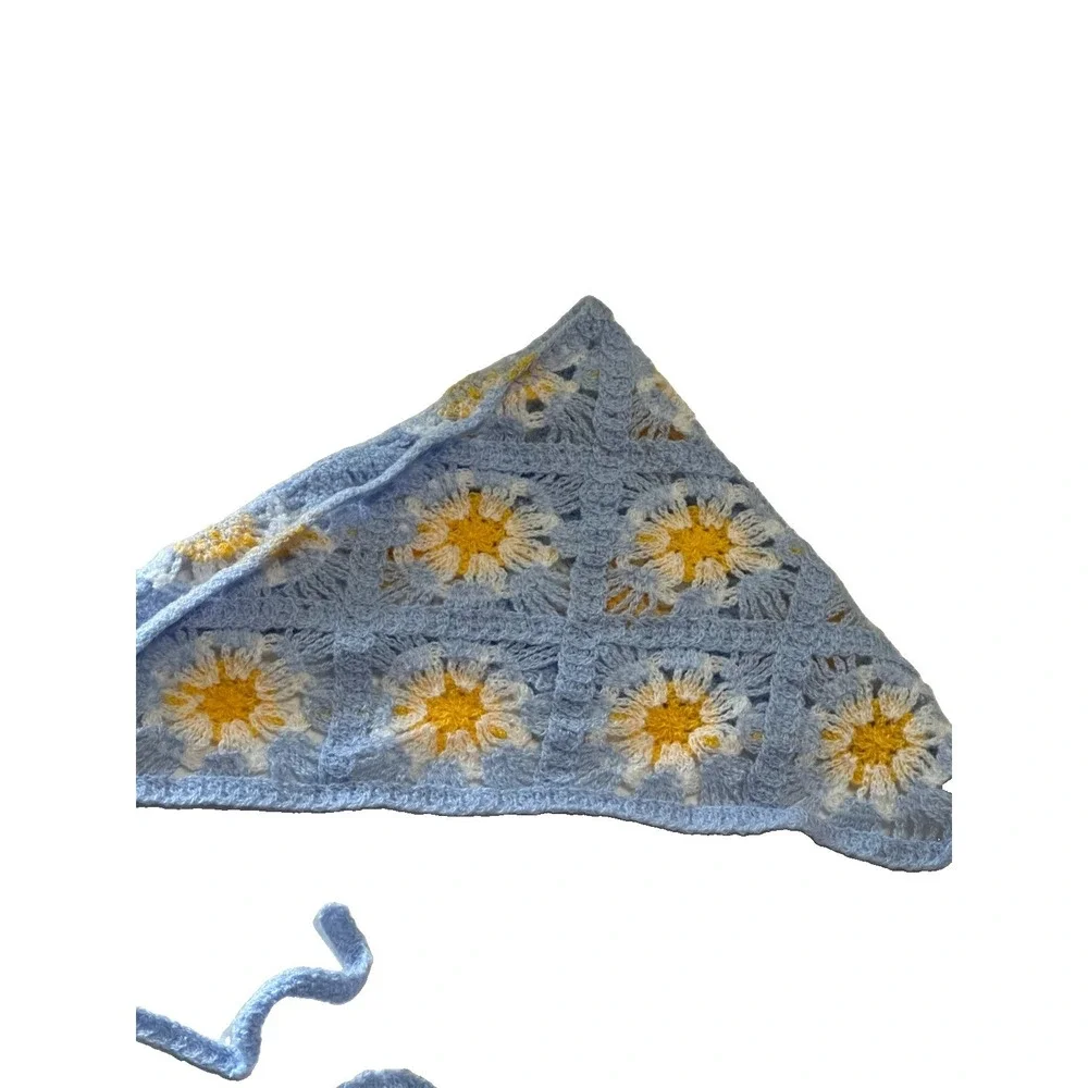 Handmade Crochet Daisy Granny Triangle Bandana Hair Scarf Boho Cottagecore